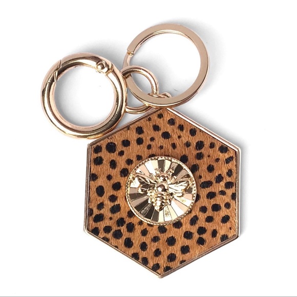 (12)New Genuine calf leather hexagon bee animal print trendy keychain - Picture 6 of 7